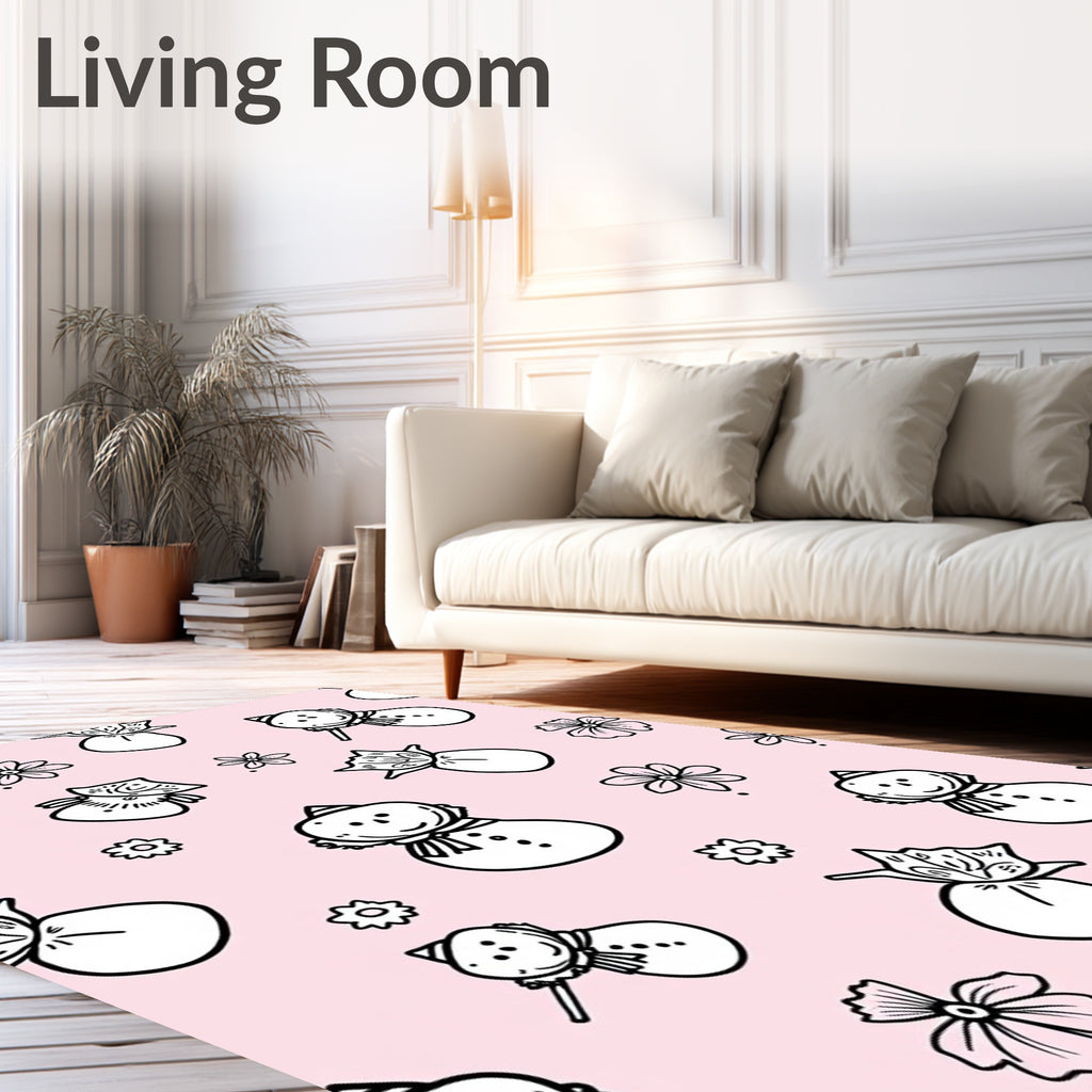 Whimsical Snowman Floral Pink Background Rug
