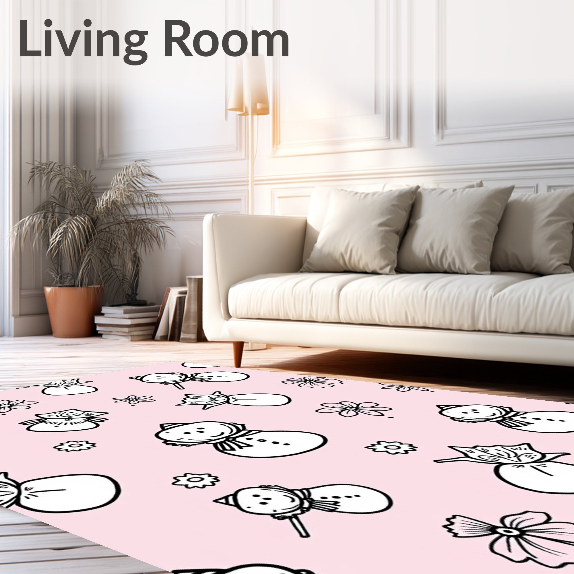 Whimsical Snowman Floral Pink Background Rug