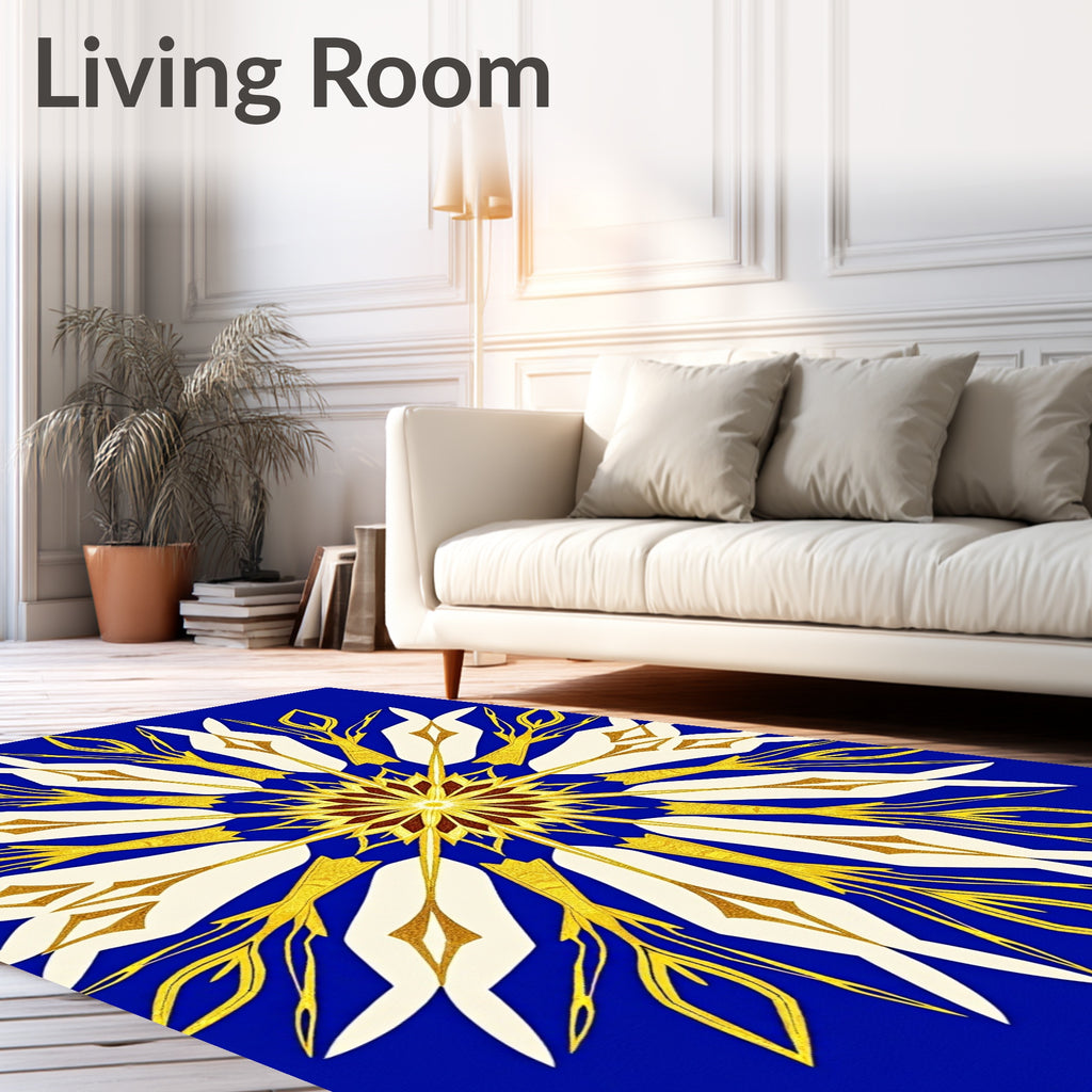Golden White Starburst Kaleidoscope Rug