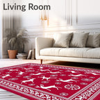 Red White Reindeer Snowflake Christmas Rug