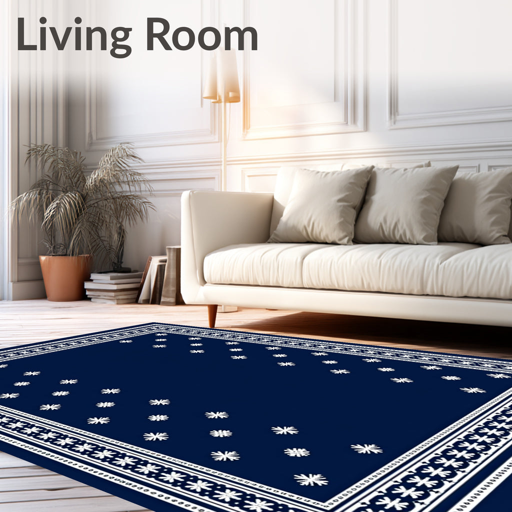 Navy White Star Border Medallion Rug