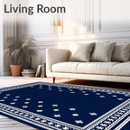 Navy White Star Border Medallion Rug
