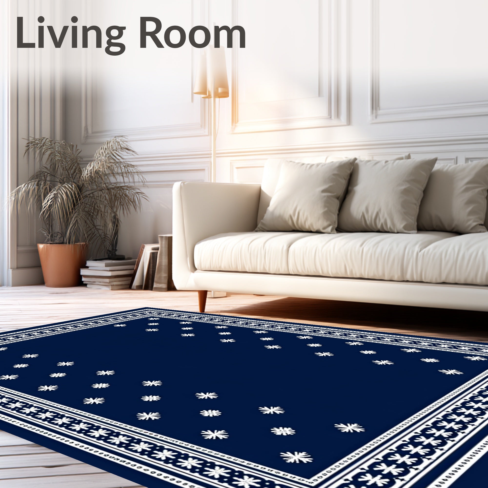 Navy White Star Border Medallion Rug