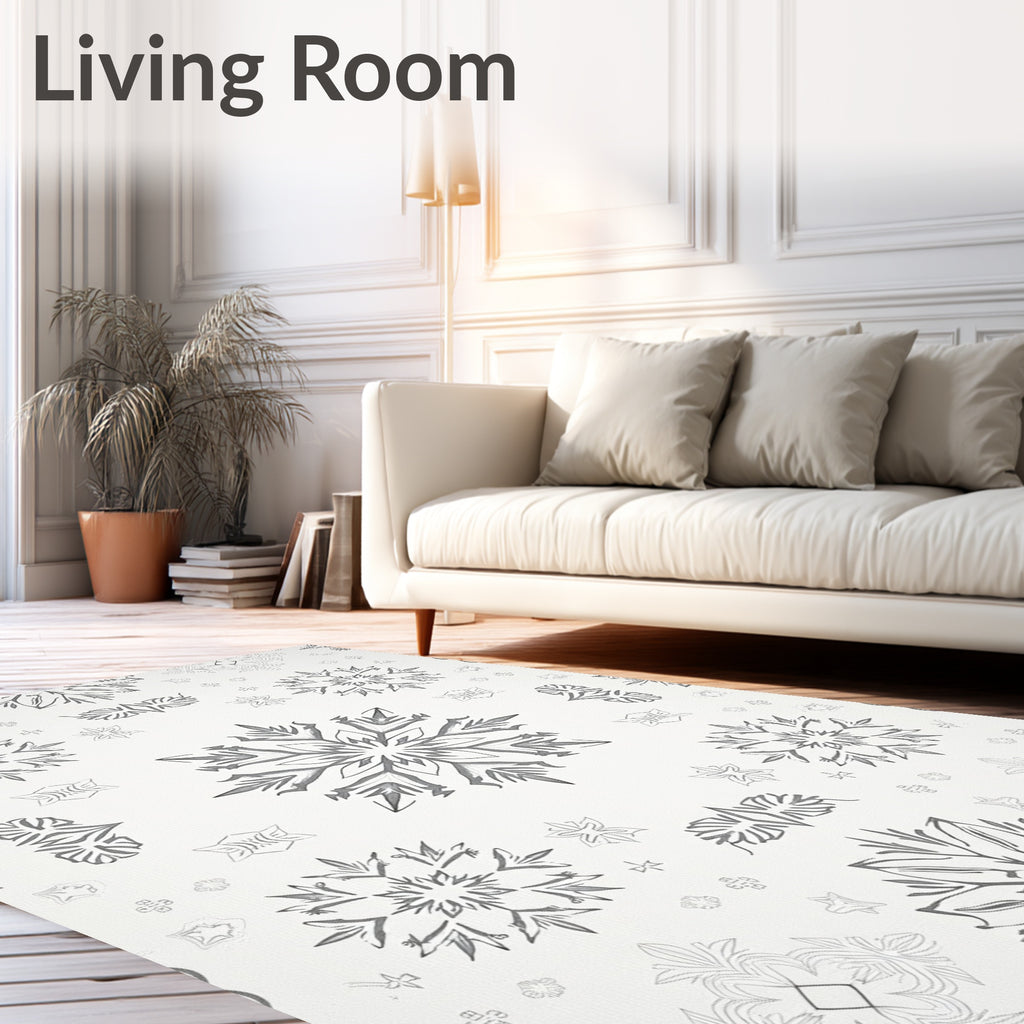 Gray Snowflake Winter Mandala Rug
