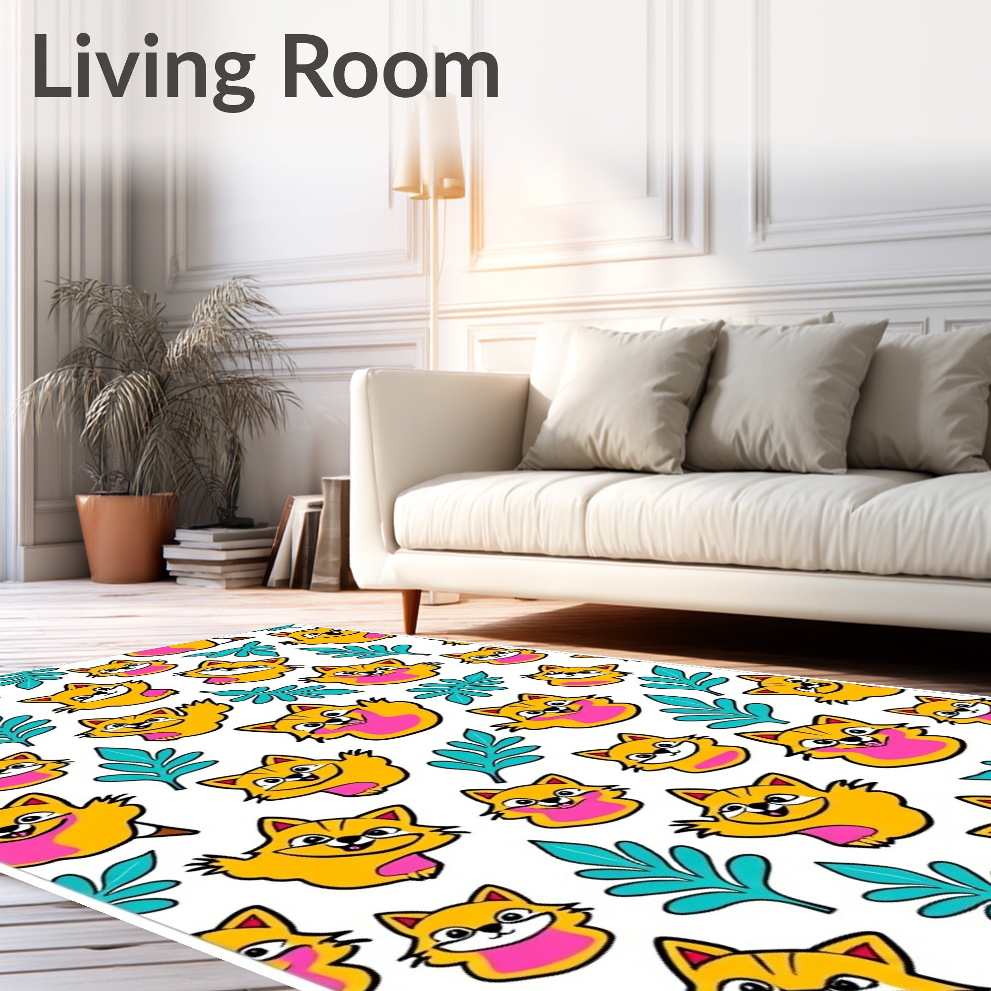 Whimsical Yellow Fox Floral Rug