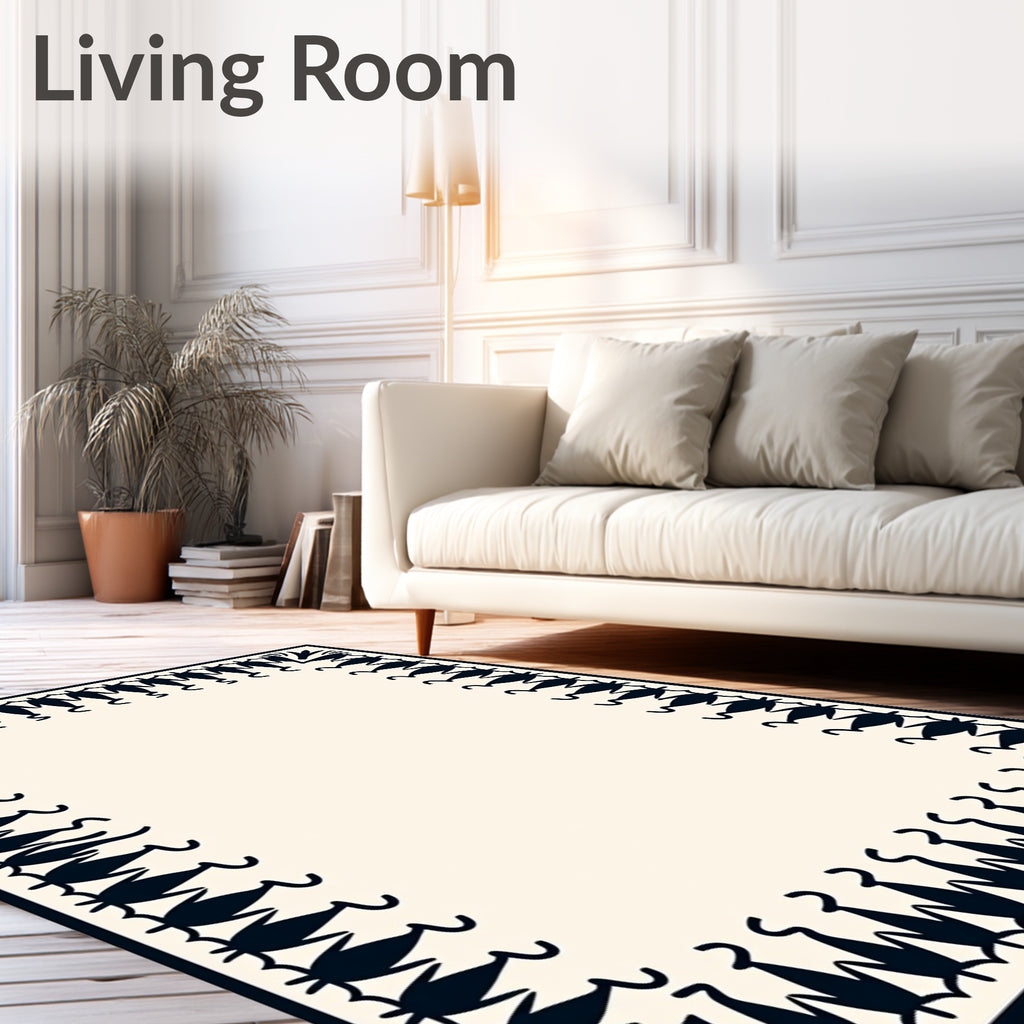 Dark Navy Folk Art Border Rug