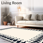 Dark Navy Folk Art Border Rug