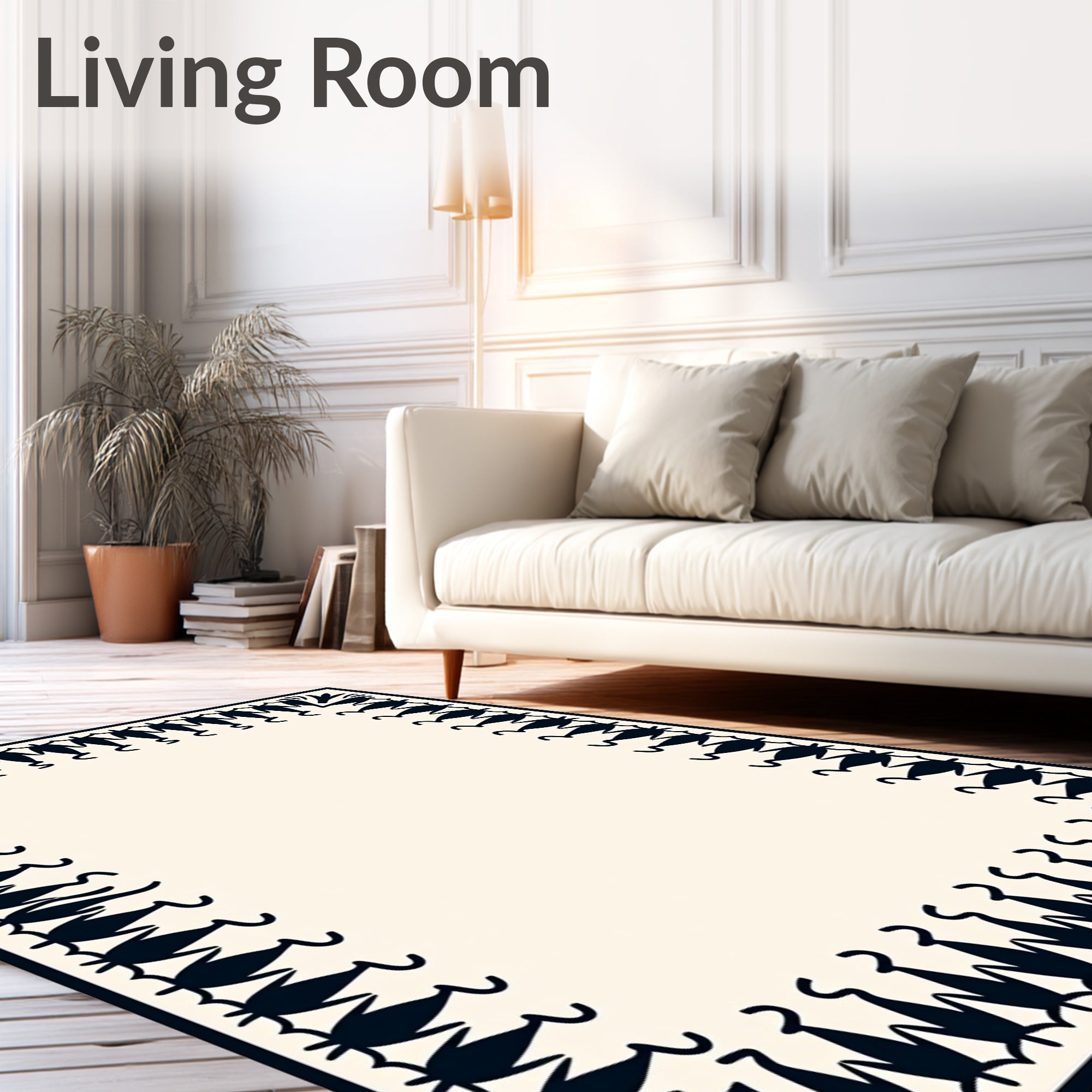 Dark Navy Folk Art Border Rug