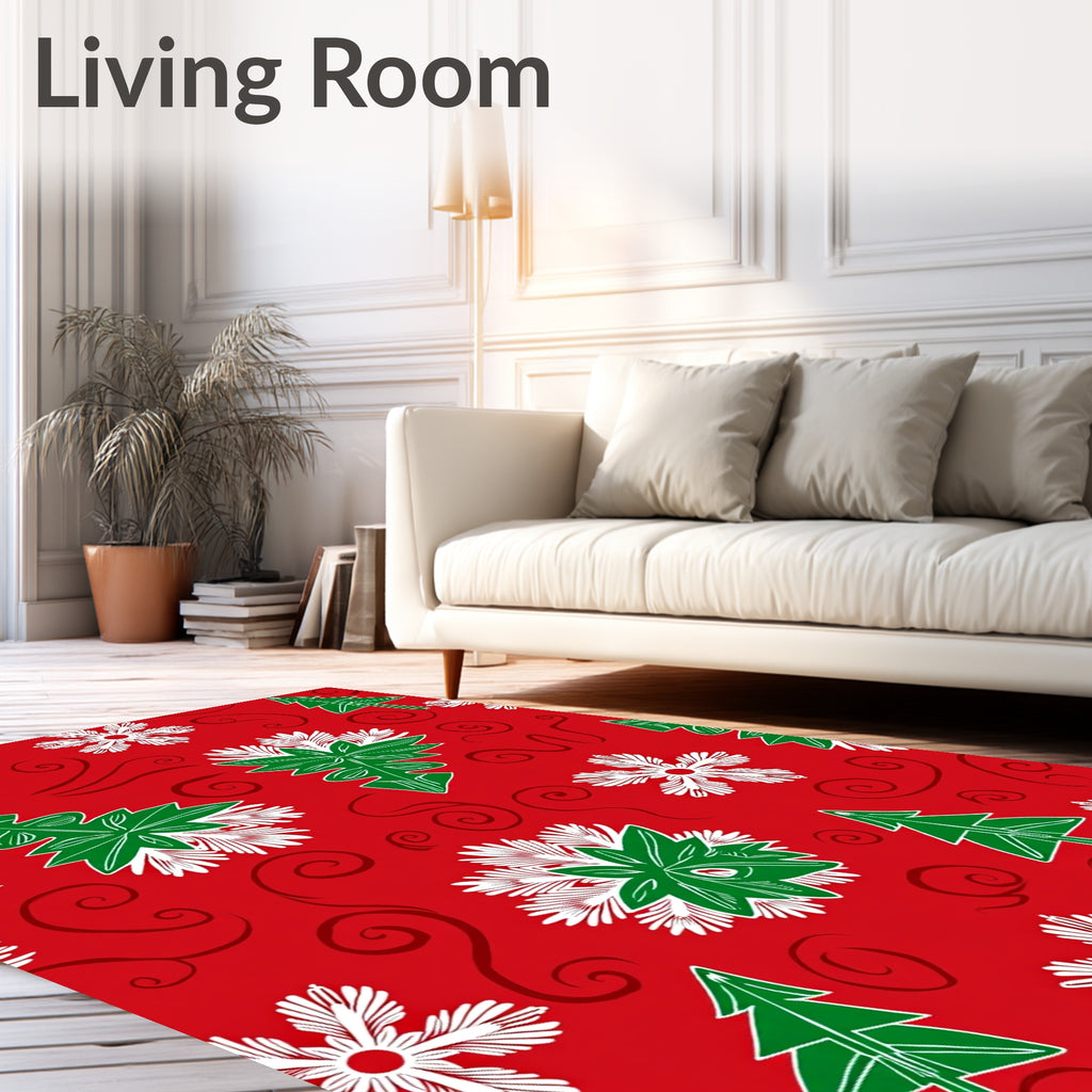 Red Green White Festive Christmas Trees Rug