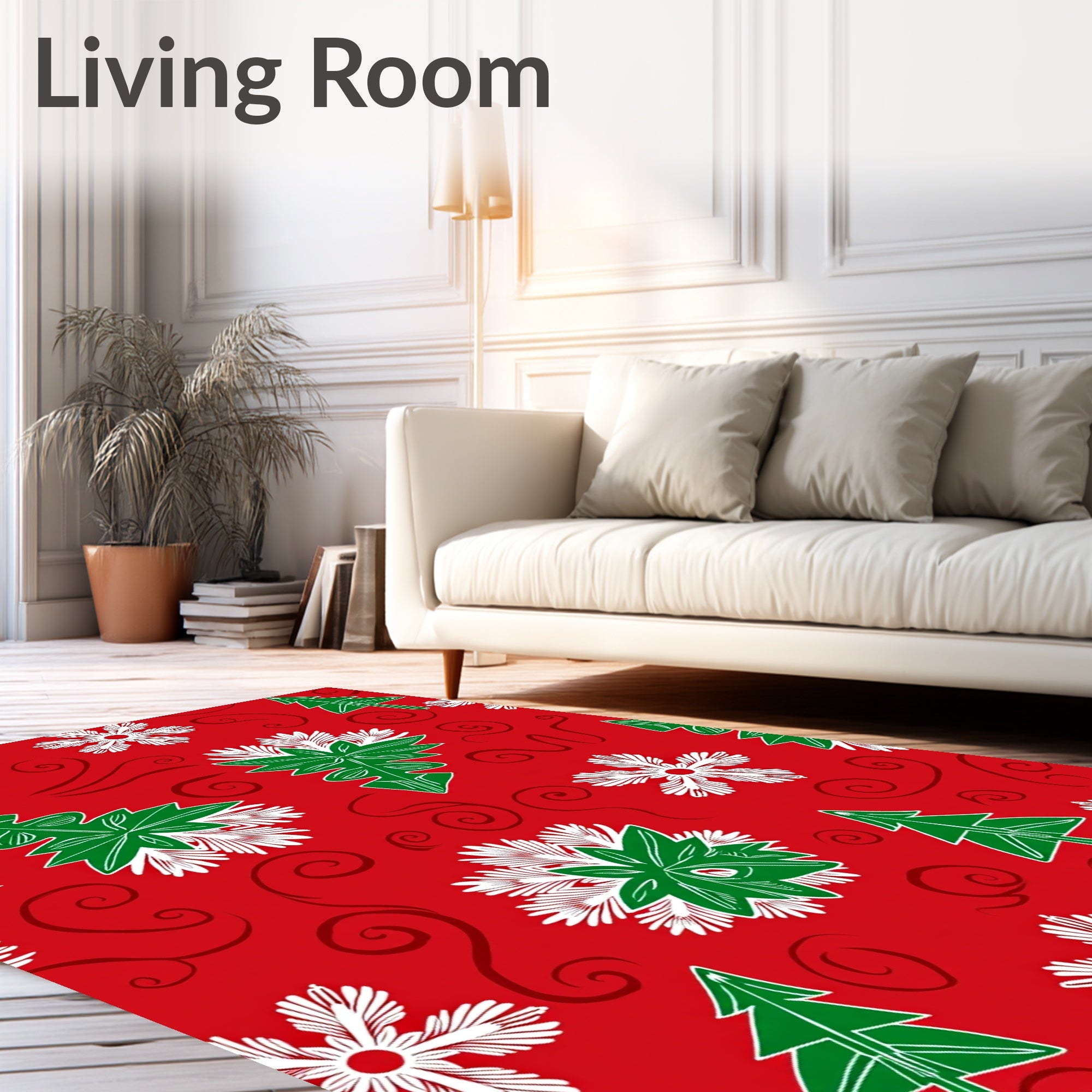 Red Green White Festive Christmas Trees Rug