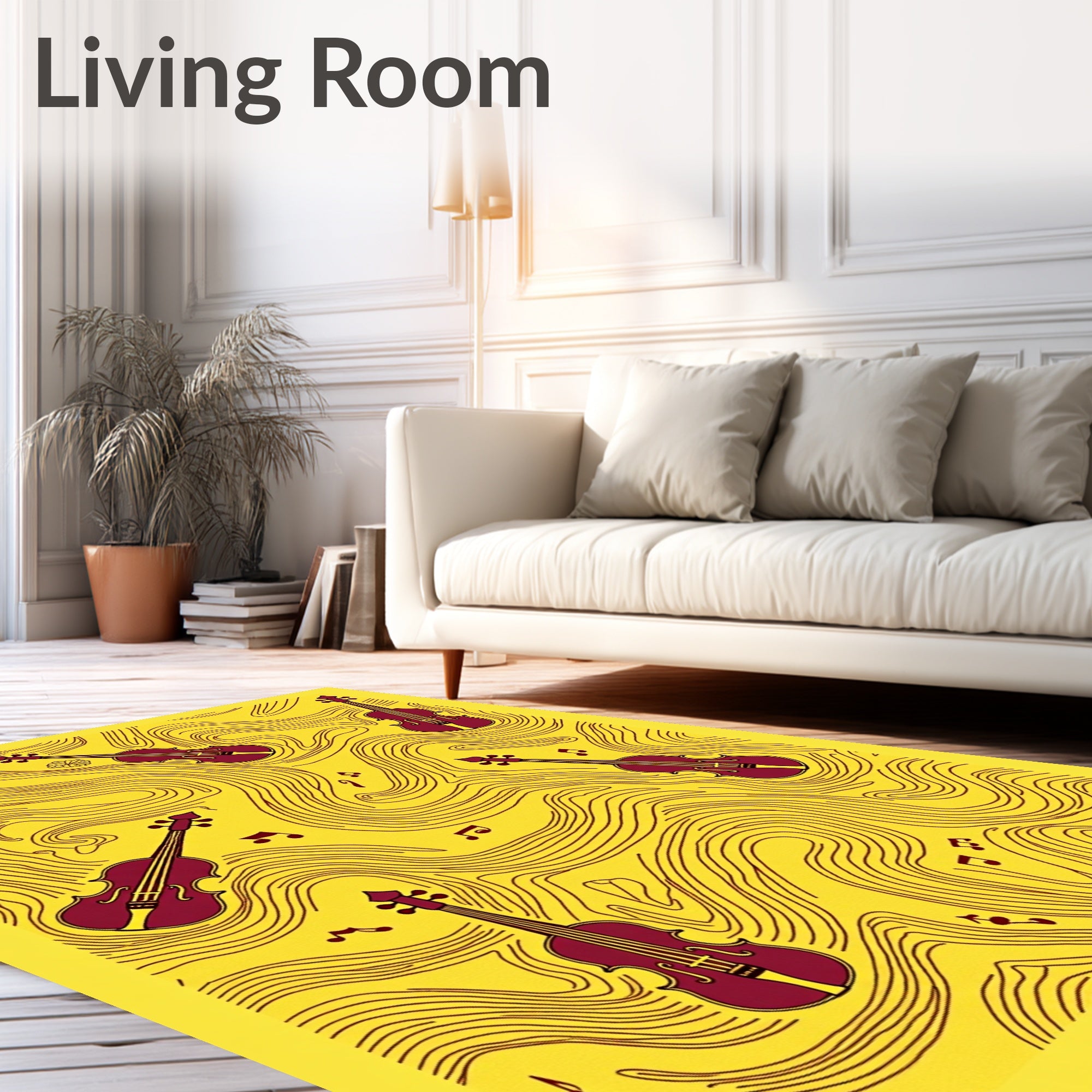 Maroon Violin Yellow Swirls Rug