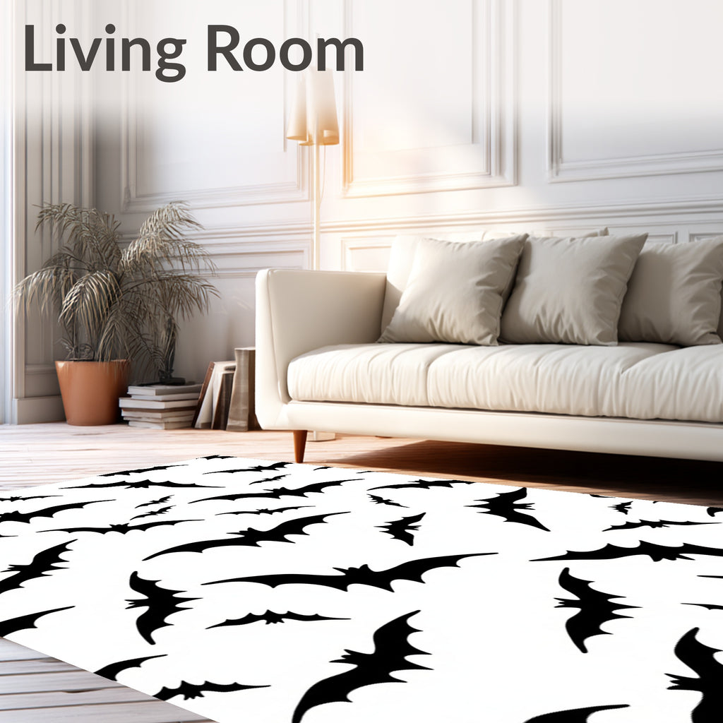 Black Bat Swarm Halloween Decor Rug