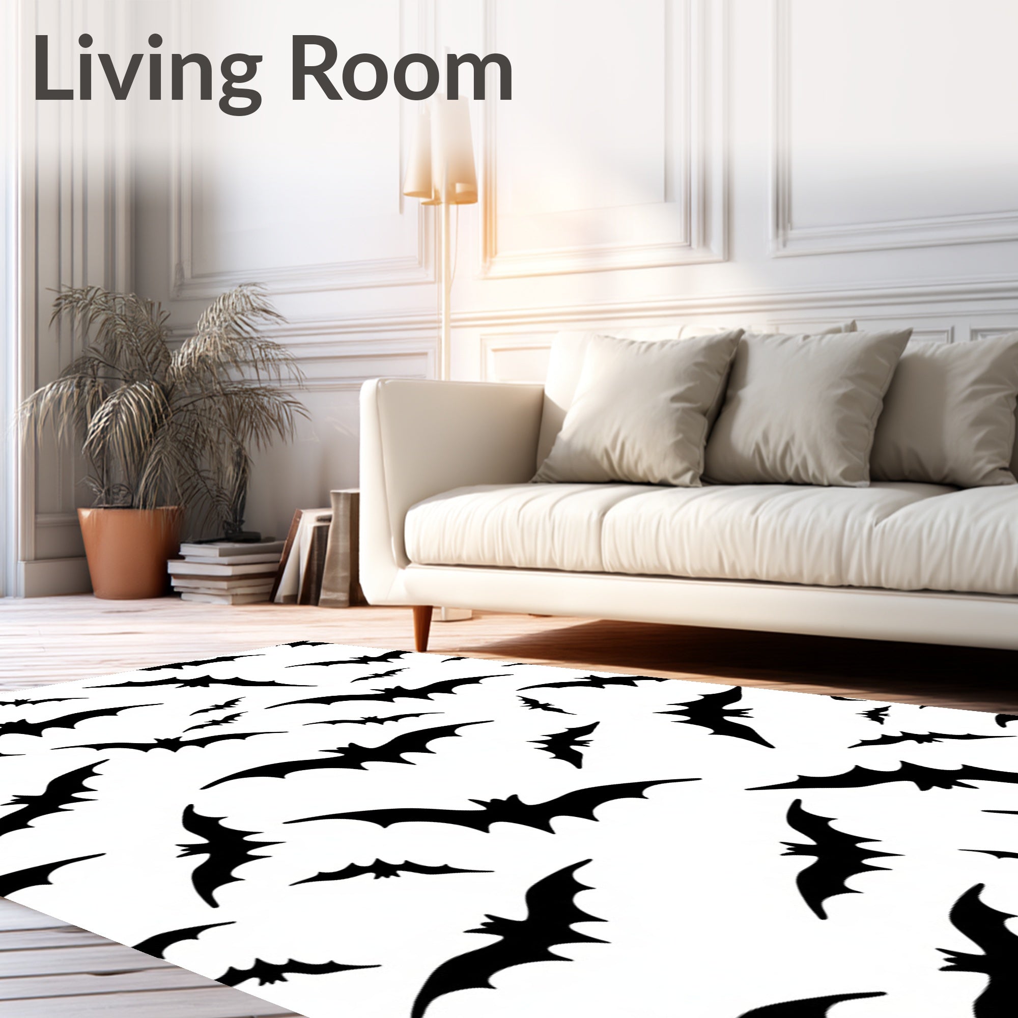 Black Bat Swarm Halloween Decor Rug