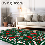 Red Cardinal Winter Snowflake Folk Art Rug
