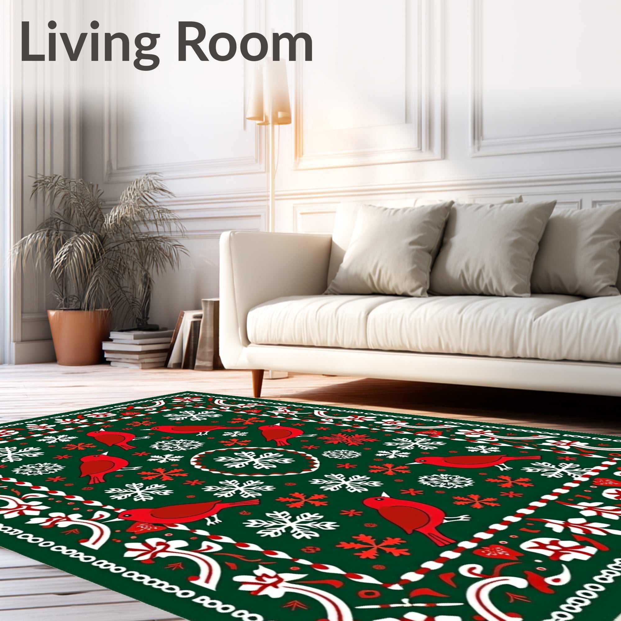 Red Cardinal Winter Snowflake Folk Art Rug