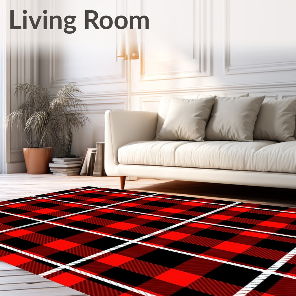 Bold Red Black Plaid Texture Rug