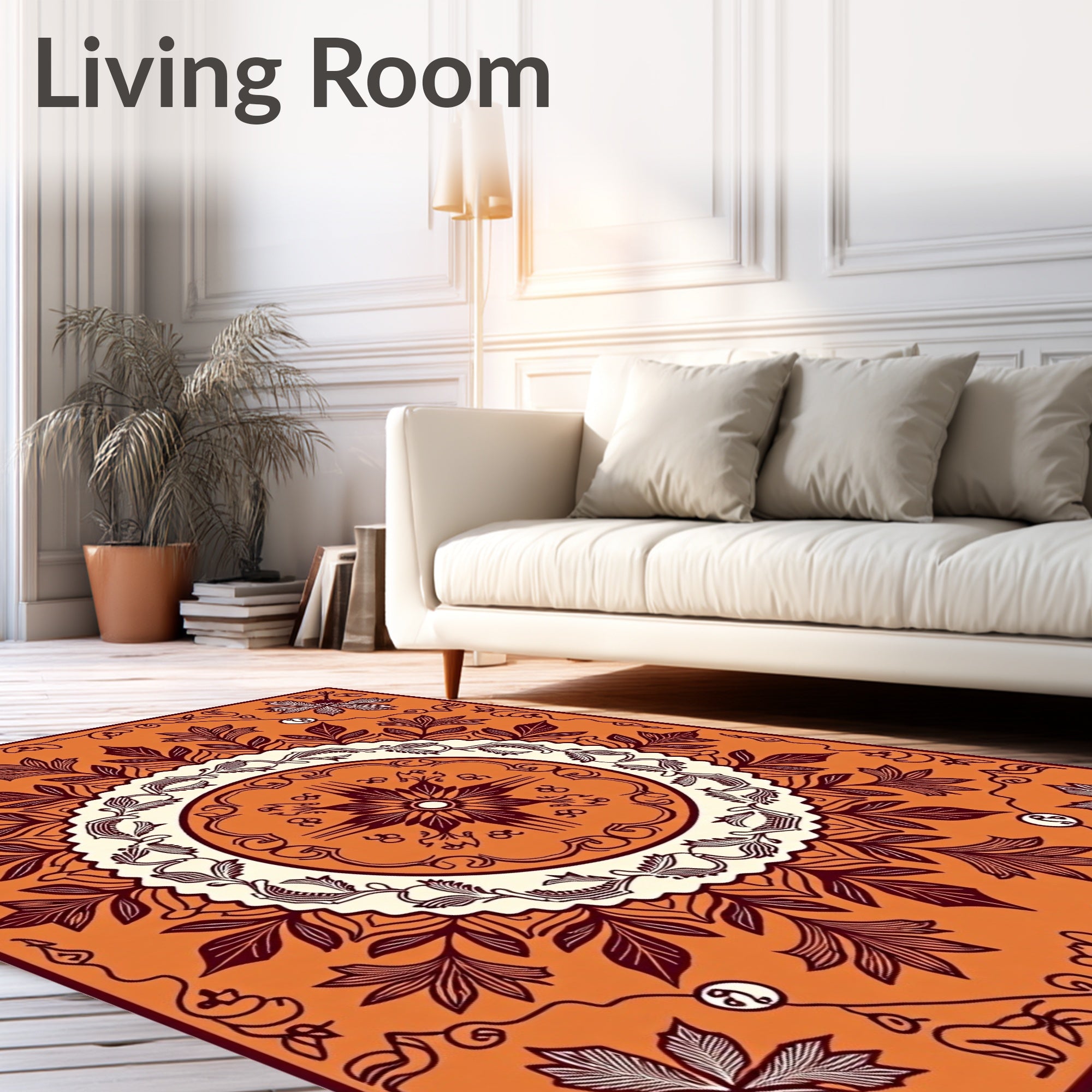Crimson Floral Medallion on Orange Rug