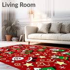 Jolly Santa Elves Yellow Bird Stars Rug