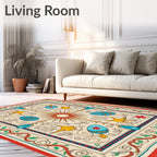 Eclectic Yellow Birds Easter Eggs Sunburst Rug