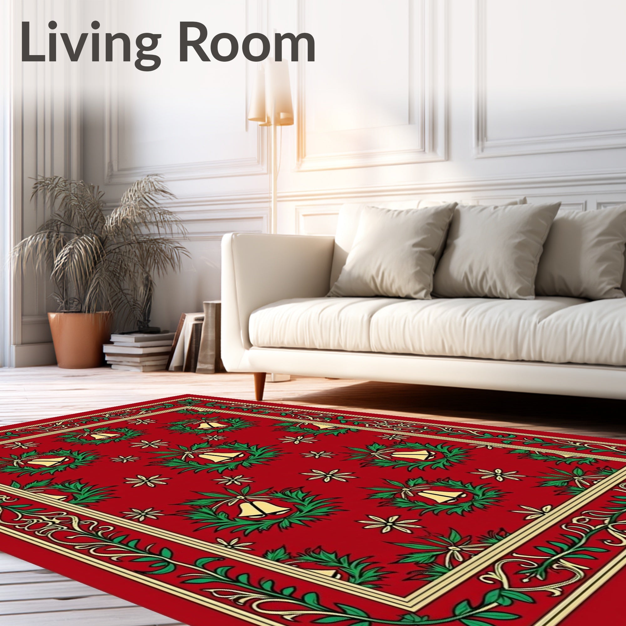 Festive Red Bell Wreath Garland Rug
