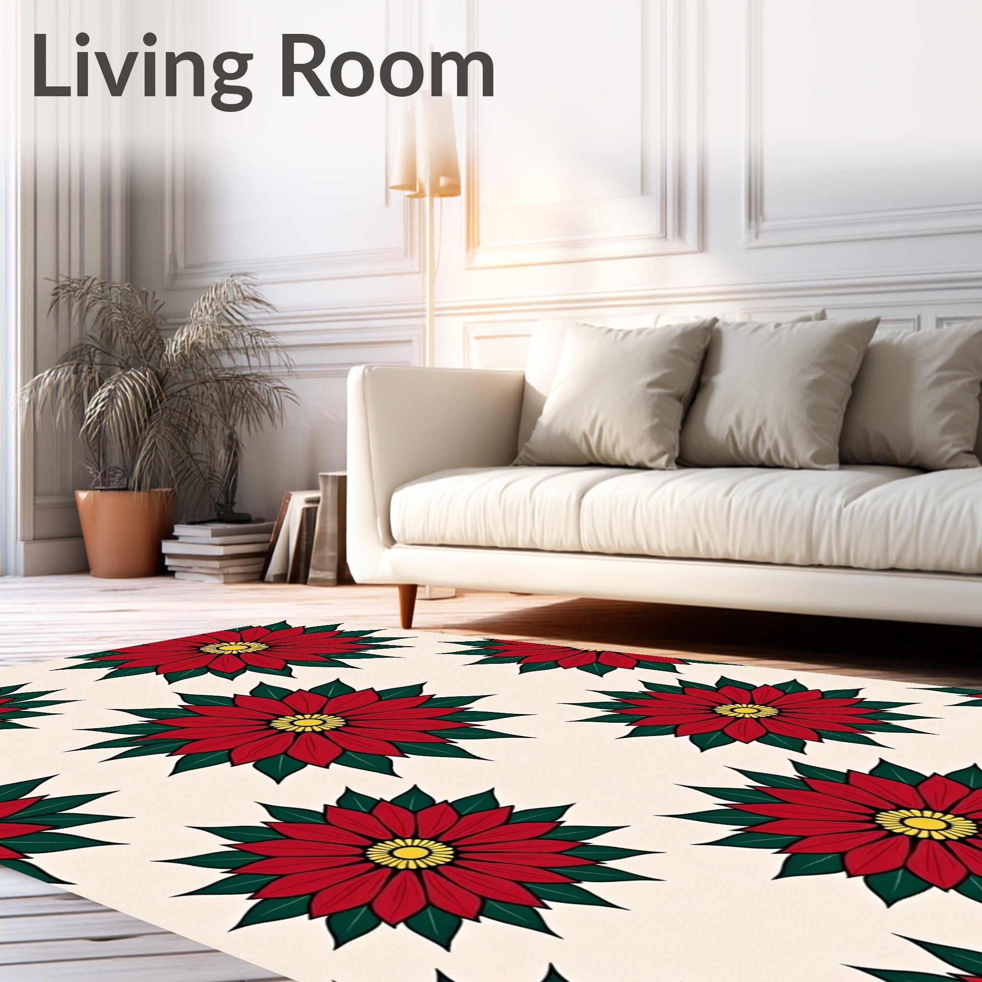 Red Poinsettia Flower Medallion Rug