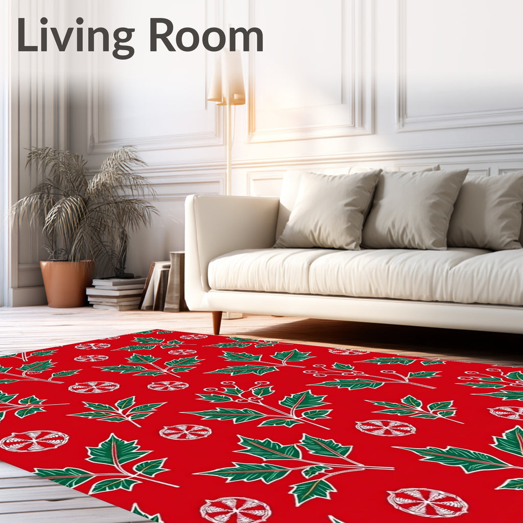 Red Green Holly Berry Mandala Rug