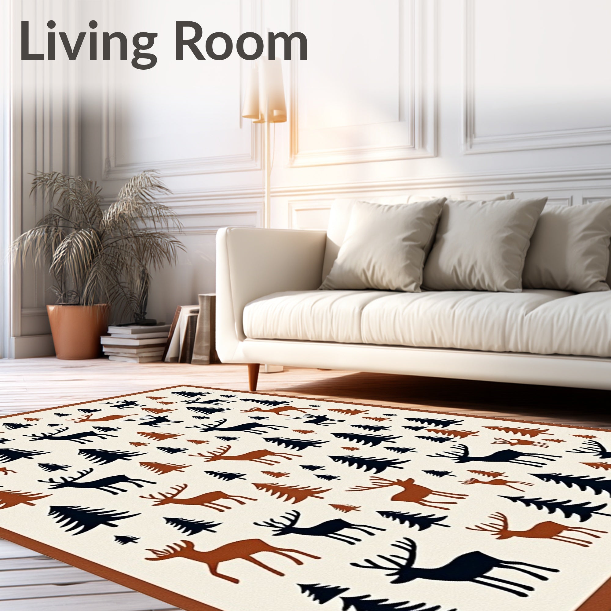 Rustic Deer and Tree Forest Scene Rug