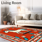Cream Horse Crimson Teal Border Rug
