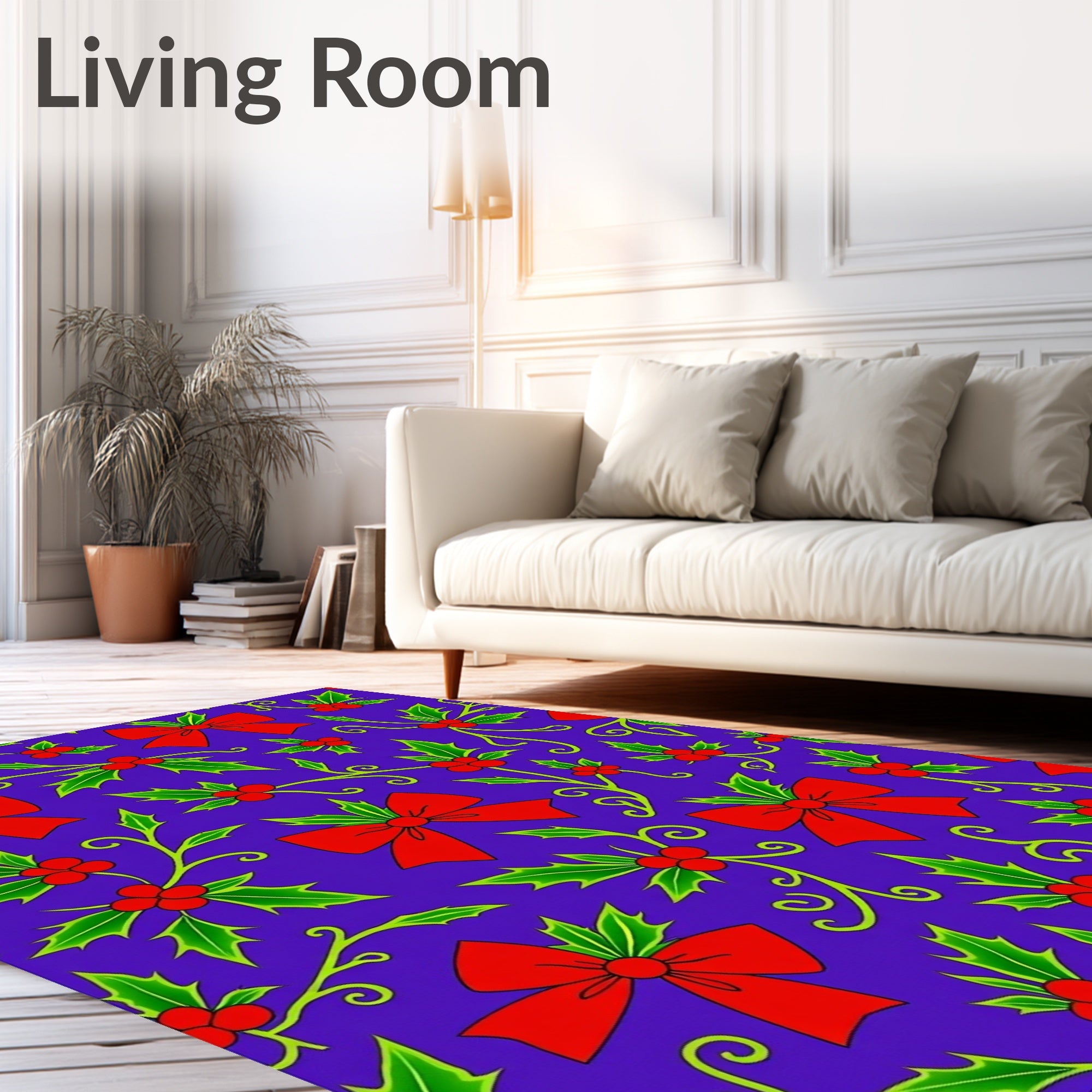 Red Holly Bows with Vines Rug