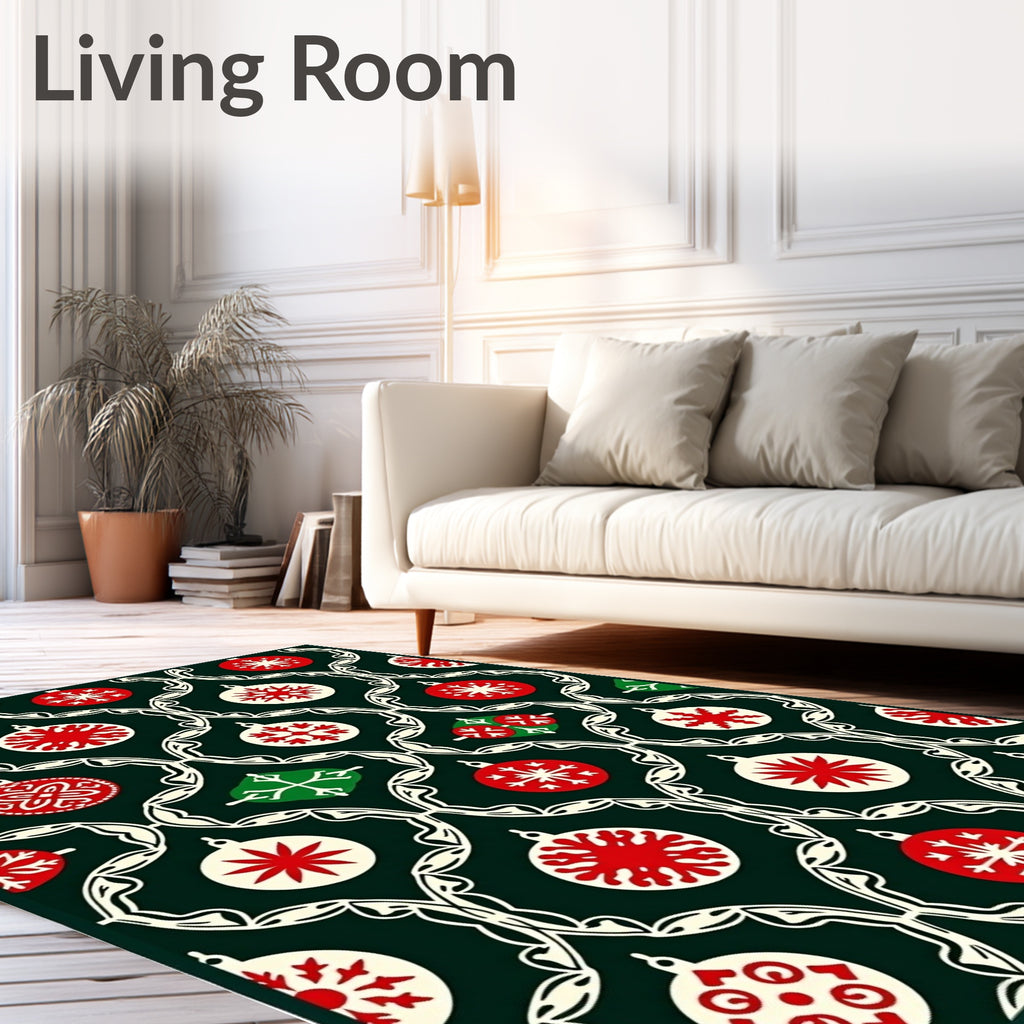 Festive Red White Christmas Ornament Rug