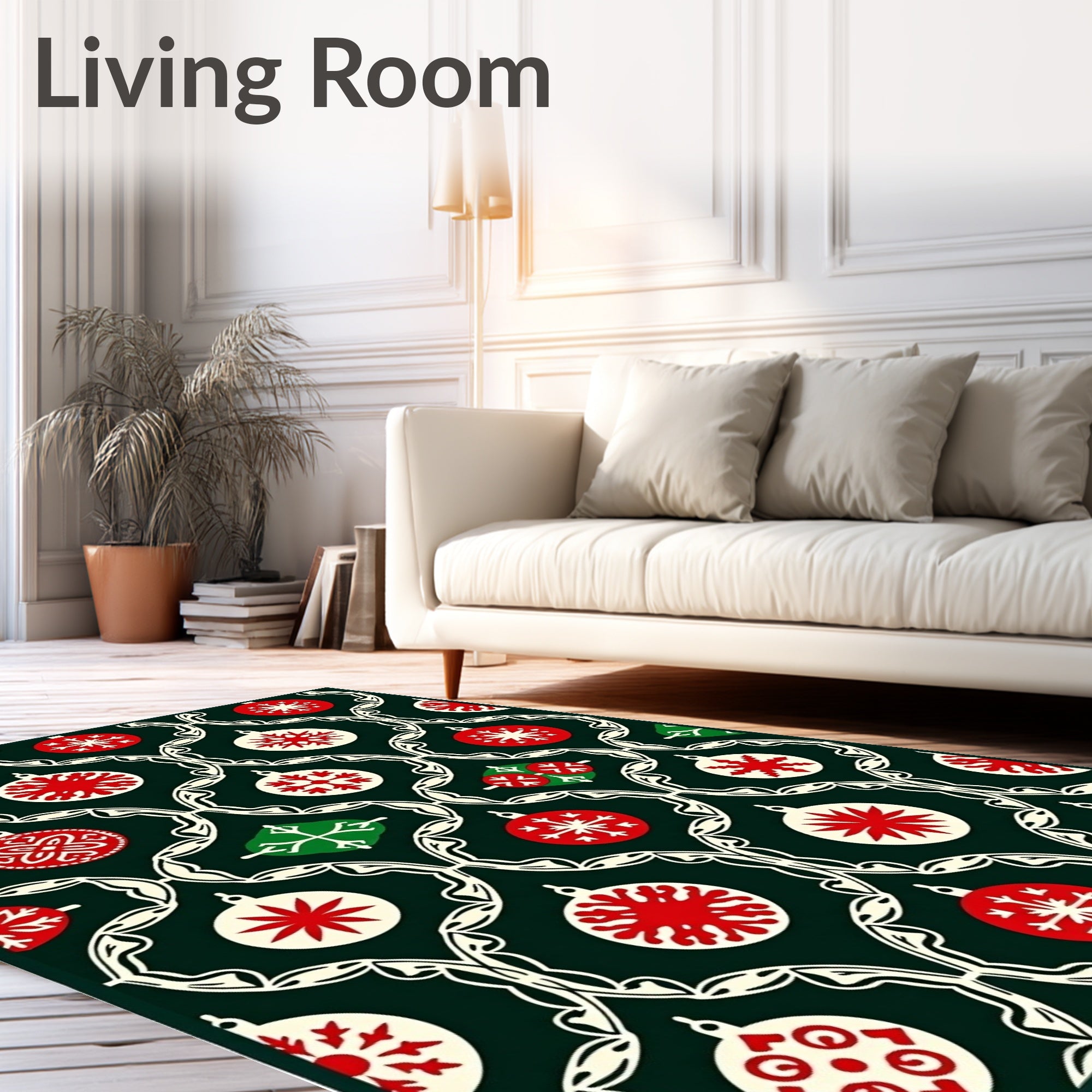 Festive Red White Christmas Ornament Rug