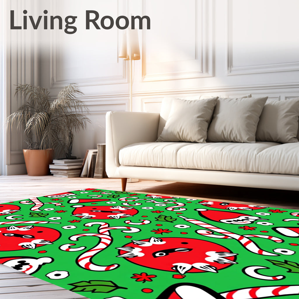 Festive Red Green Christmas Ornaments Rug