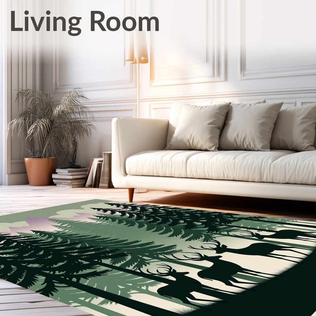 Forest Herd Woodland Deer Conifer Grove Rug