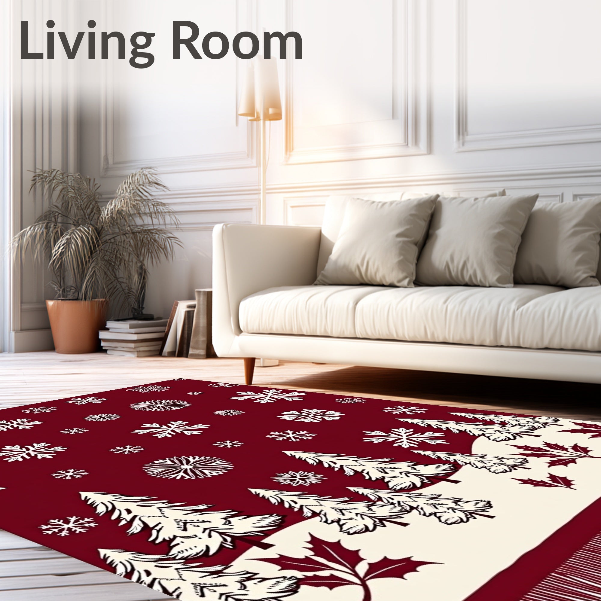 Crimson Snowflakes Forest Landscape Rug