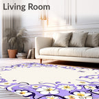Whimsical Purple Floral Butterfly Meadow Rug