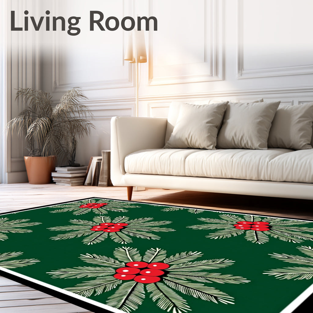 Verdant Green Holly Berry Bloom Rug