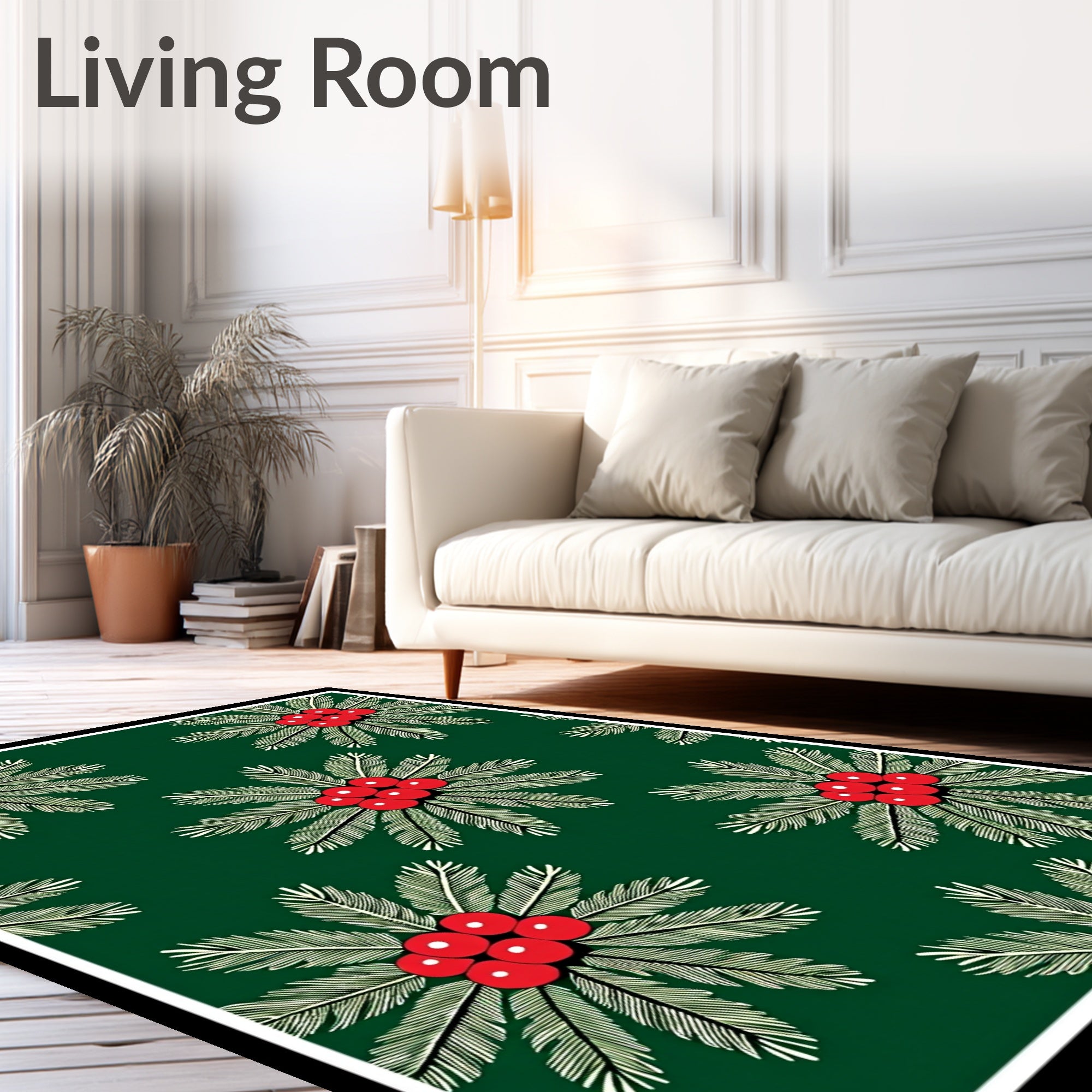Verdant Green Holly Berry Bloom Rug