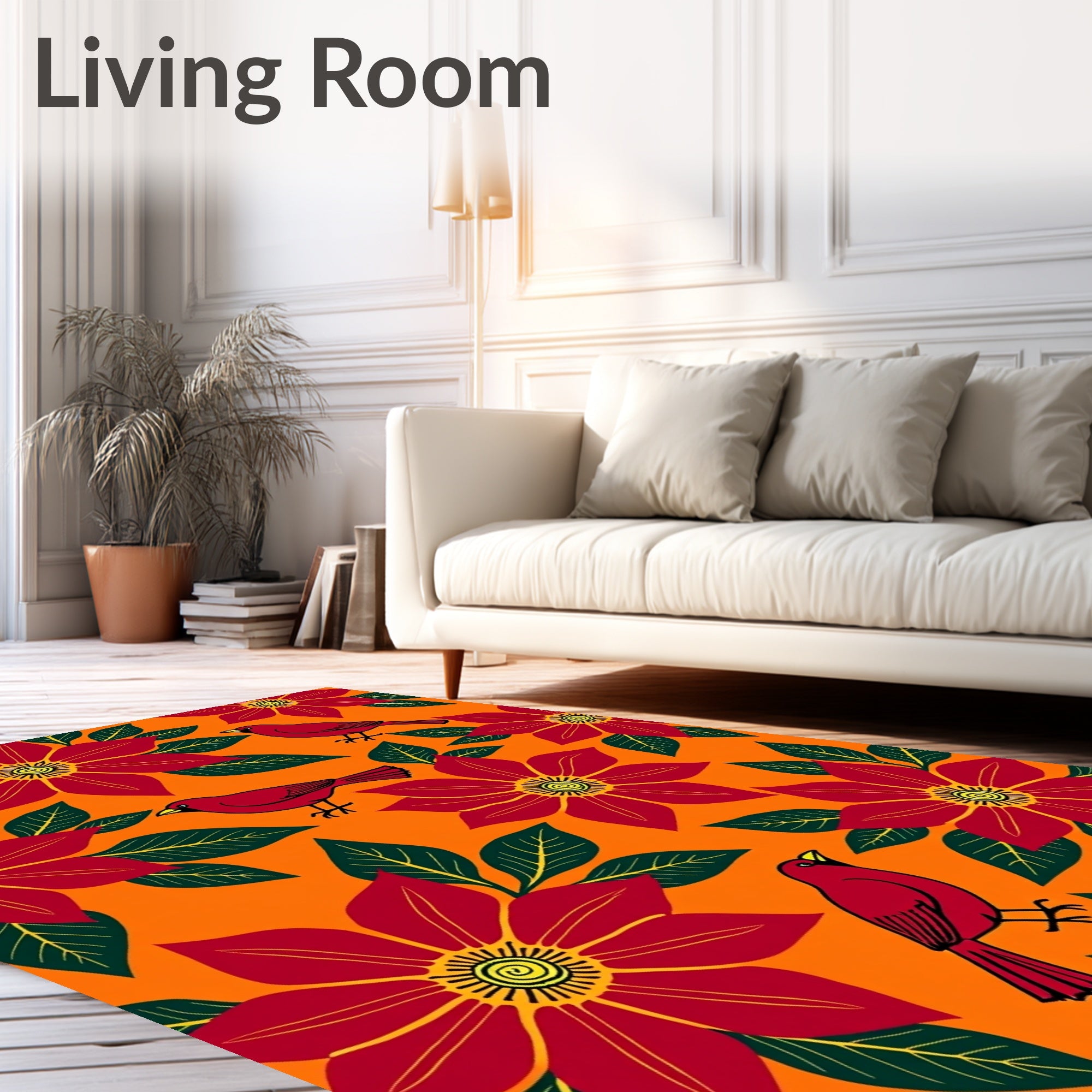 Red Cardinal Floral Garden Arrangement Rug