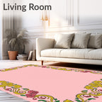 Golden Pink Floral Frame Accent Rug