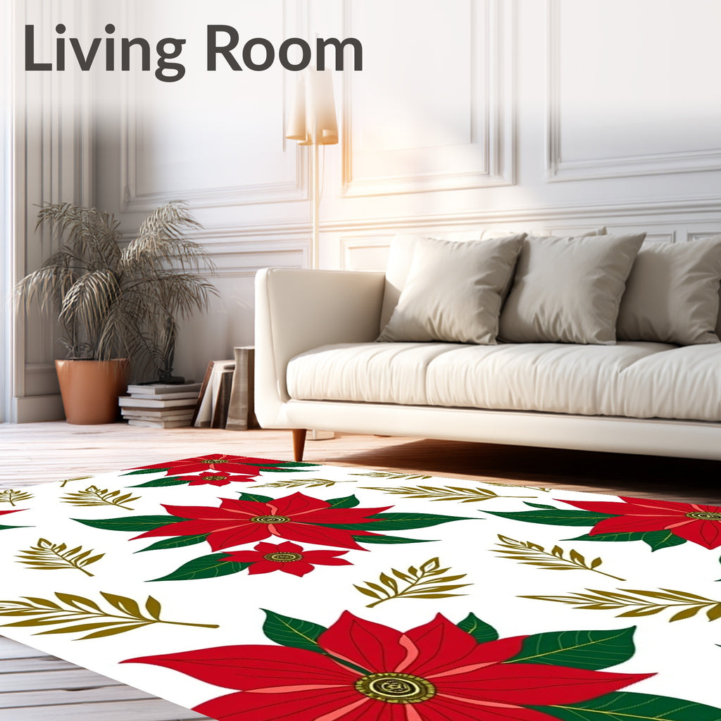 Red Poinsettia Olive Branch Arrangement Rug