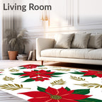 Red Poinsettia Olive Branch Arrangement Rug