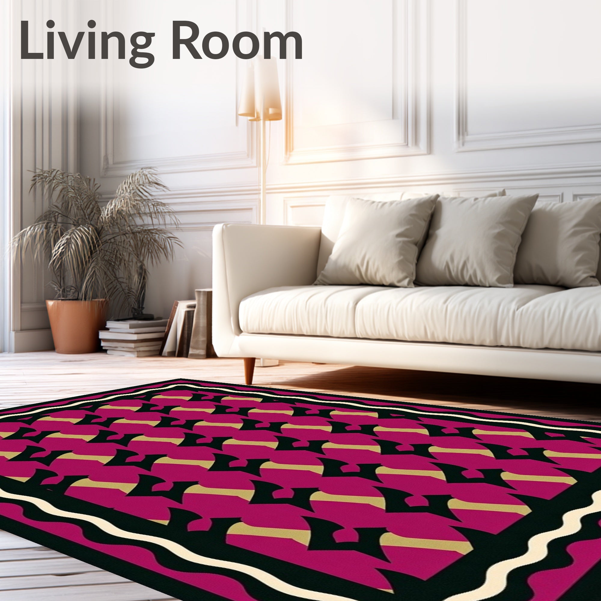 Bold Magenta Geometric interlocking Motif Rug