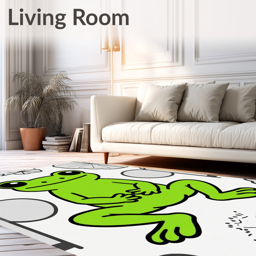 Whimsical Green Frog Lily Pad Rug