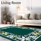 Forest Green Whimsical Floral Frame Rug