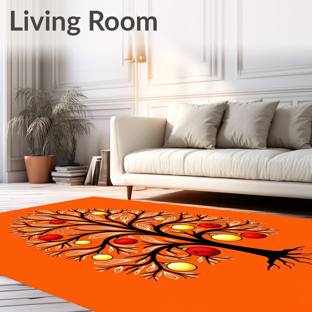 Whimsical red yellow ornamented tree Rug