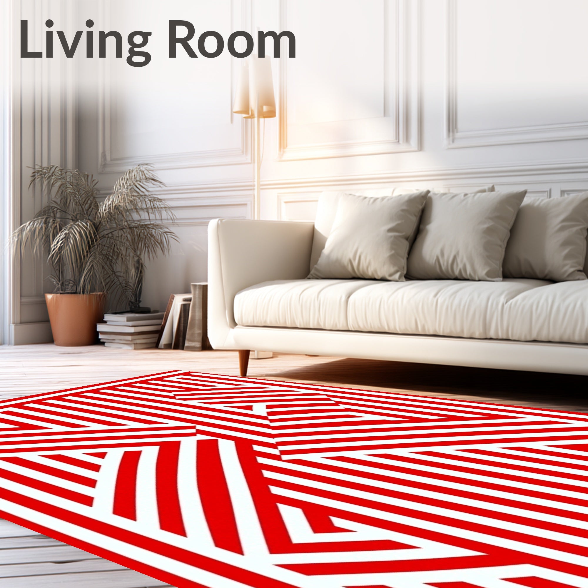 Bold Red White Geometric Maze Rug