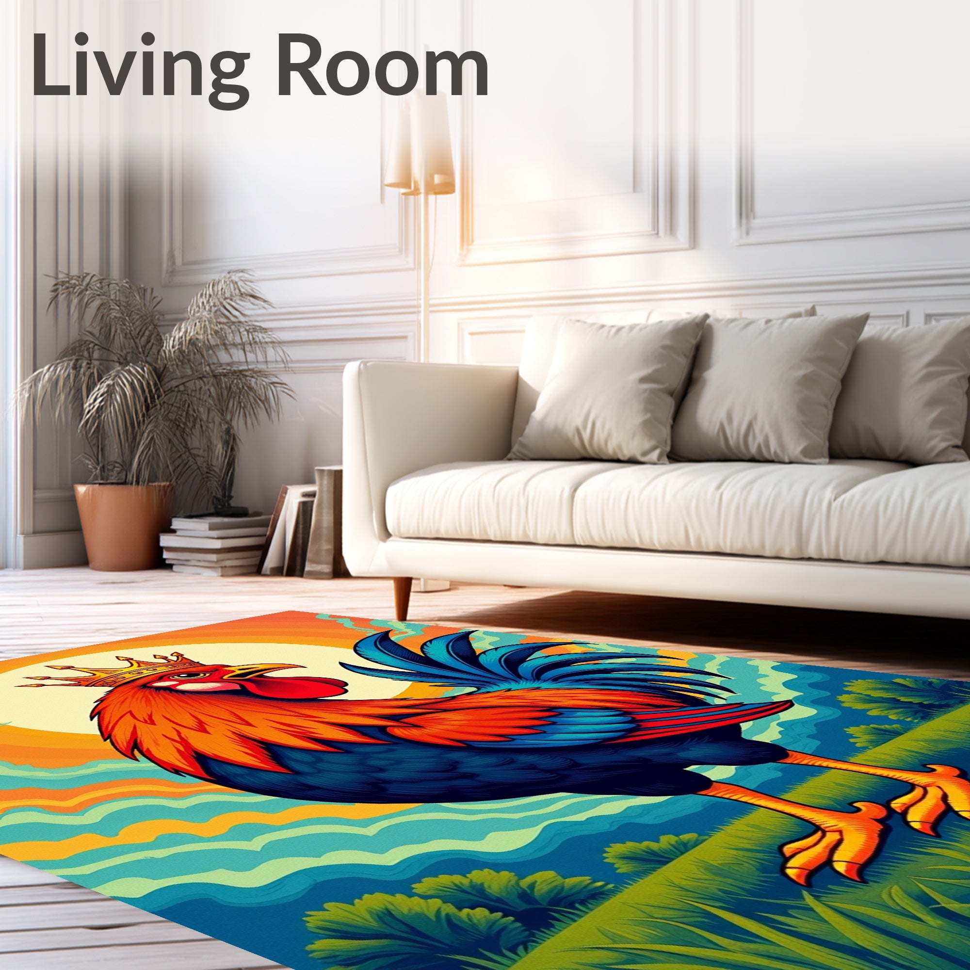 Regal Rooster Sunset Landscape Rug