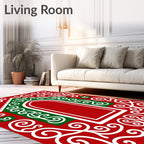 Vibrant Red Gingerbread House Swirls Rug