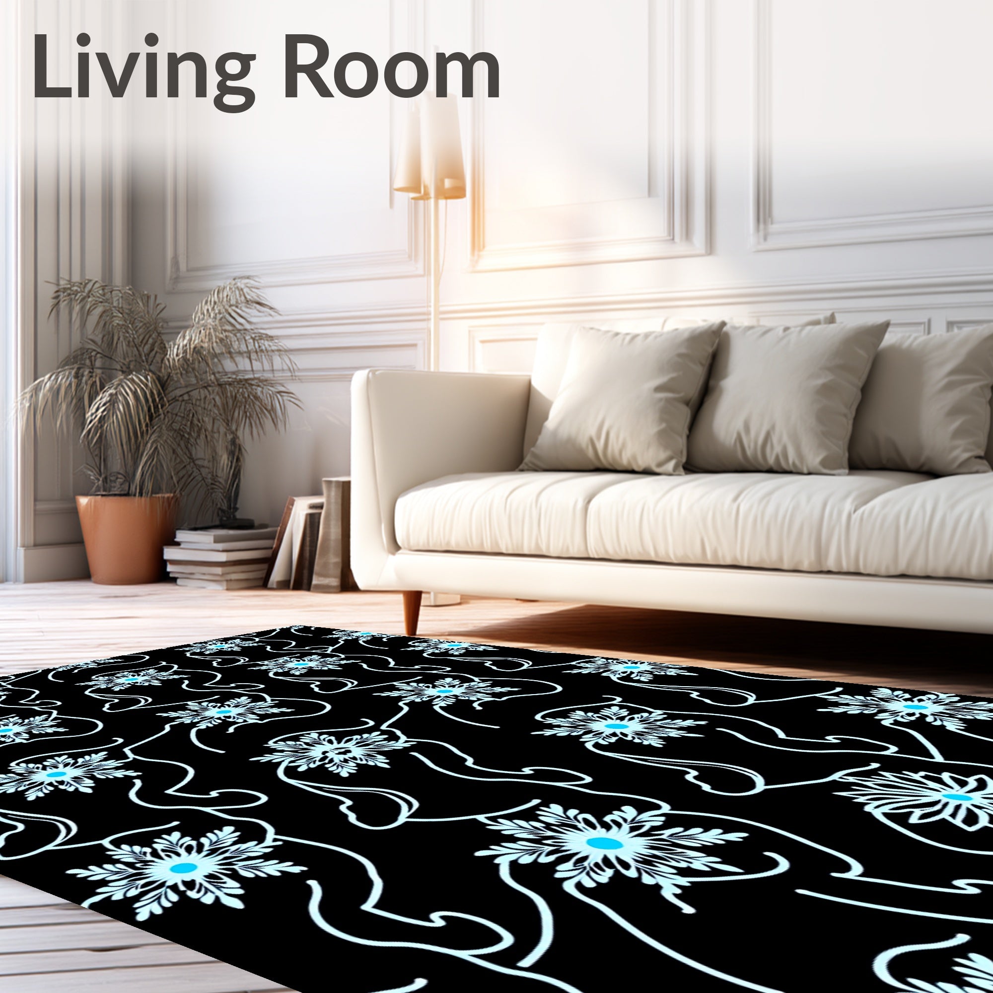 Light Blue Snowflake Outline Figures Rug