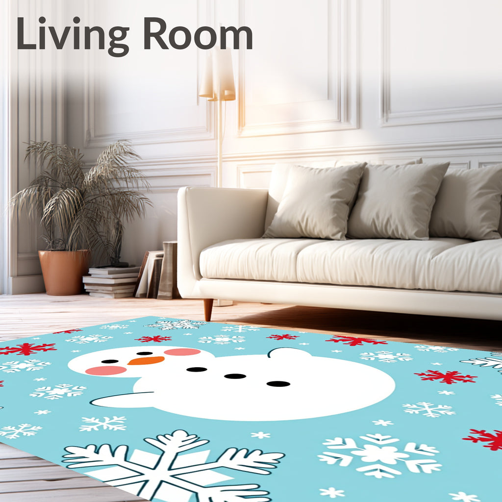 Whimsical Snowman Snowflake Snowscape Rug